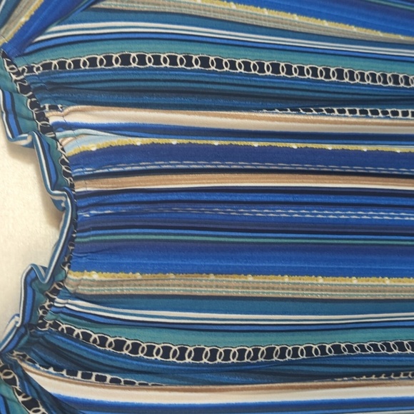 Susan Graver Blue and White Liquid Knit peasant Tie Front Blouse Sz XL - Picture 5 of 8